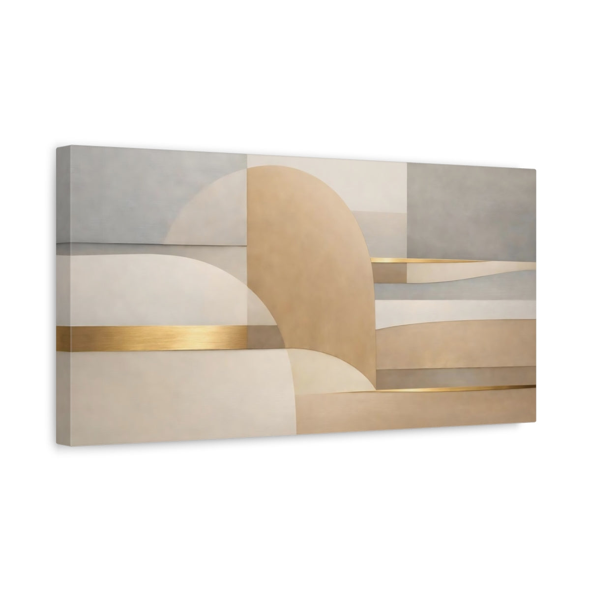 Side Mockup 3. Abstract Geometric Shapes Neutral Gold Abstract shown as stretched canvas wall art
