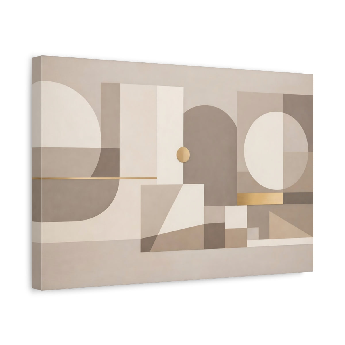 Side Mockup 4. Abstract Geometric Shapes Neutral Gold Geometric shown as stretched canvas wall art