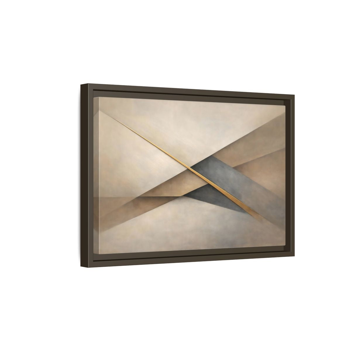Side Mockup 5. Abstract Geometric Shapes Neutral Gold Abstract shown as stretched canvas wall art