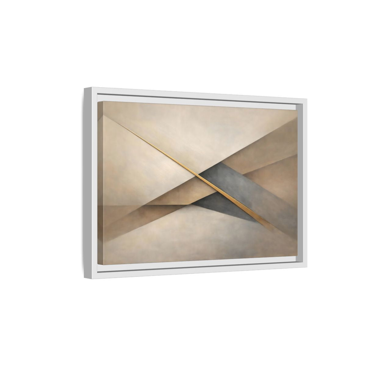Side Mockup 4. Abstract Geometric Shapes Neutral Gold Abstract shown as stretched canvas wall art