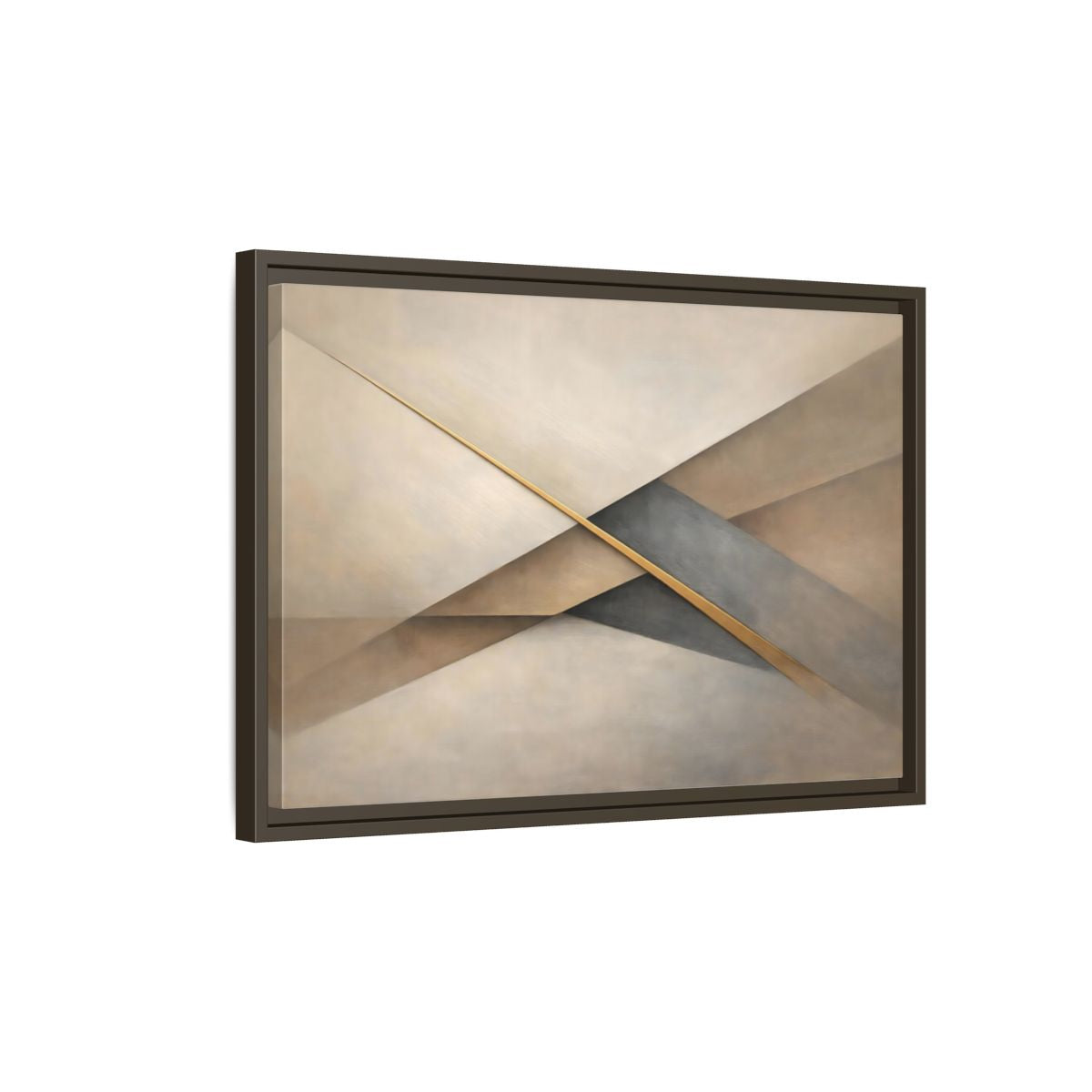 Side Mockup 2. Abstract Geometric Shapes Neutral Gold Abstract shown as stretched canvas wall art