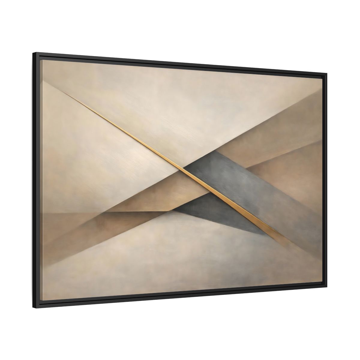 Side Mockup 12. Abstract Geometric Shapes Neutral Gold Abstract shown as stretched canvas wall art