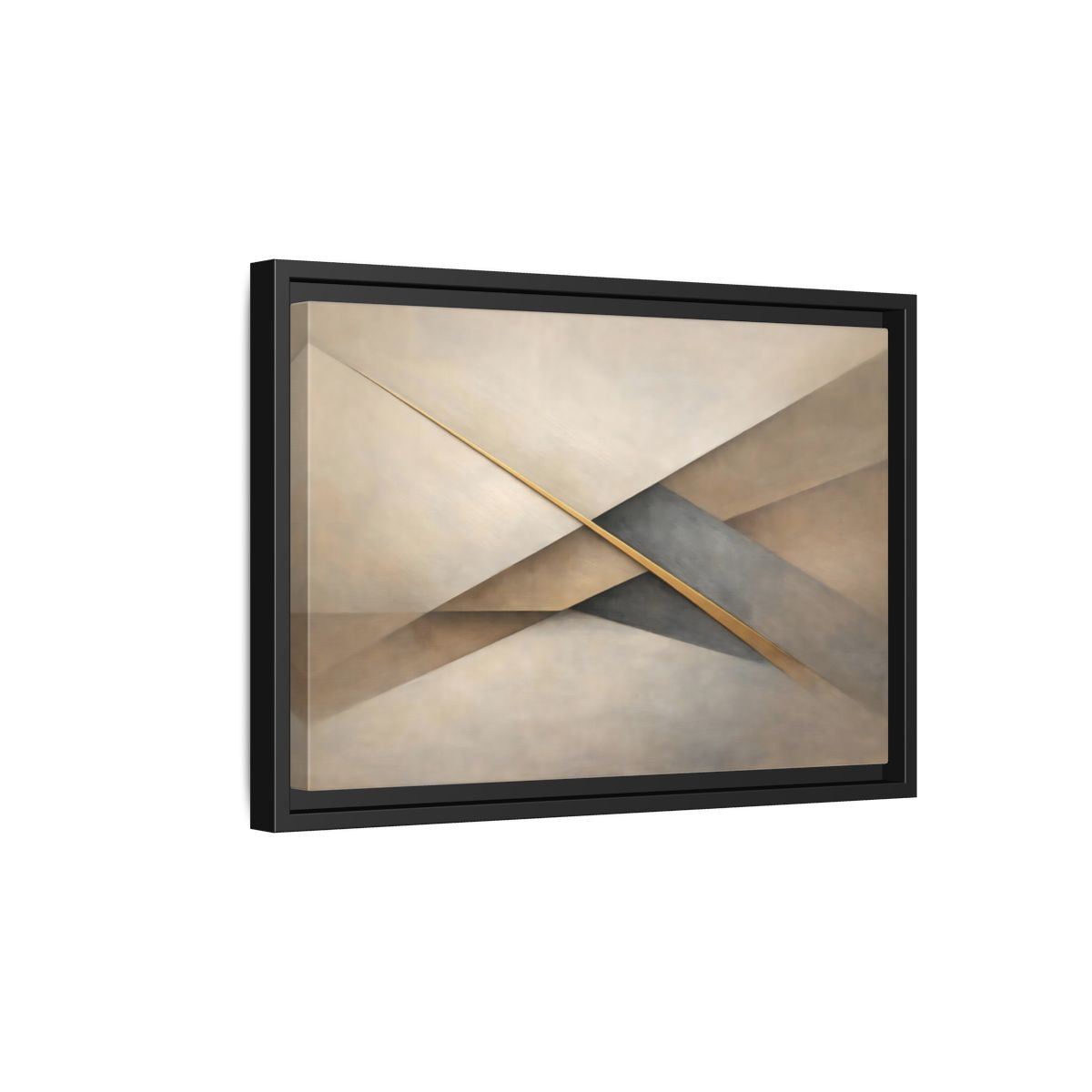 Side Mockup 6. Abstract Geometric Shapes Neutral Gold Abstract shown as stretched canvas wall art