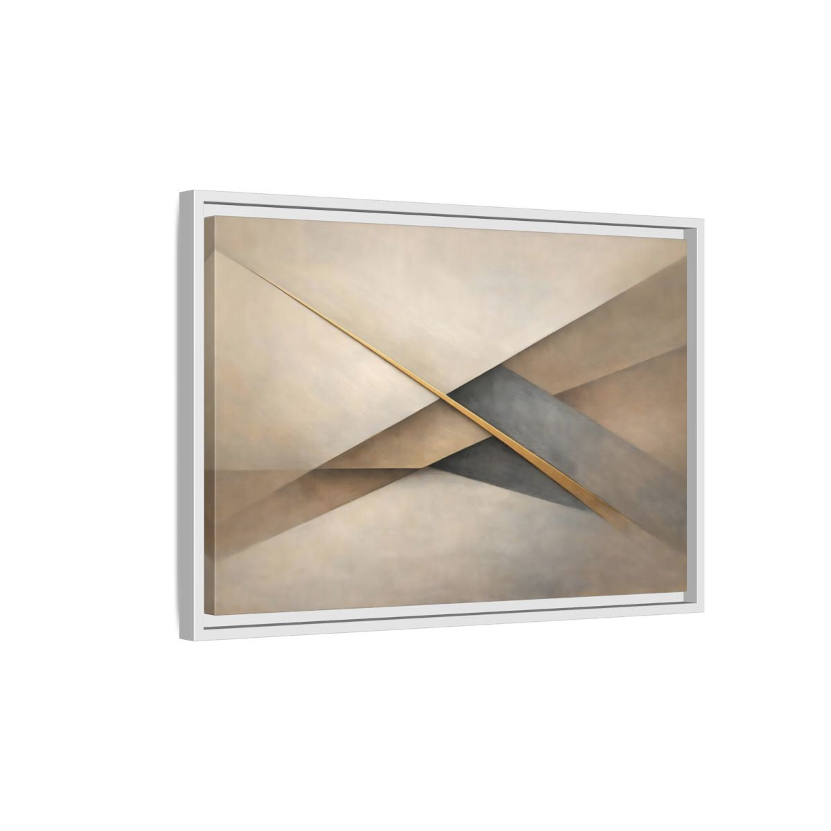 Side Mockup 1. Abstract Geometric Shapes Neutral Gold Abstract shown as stretched canvas wall art