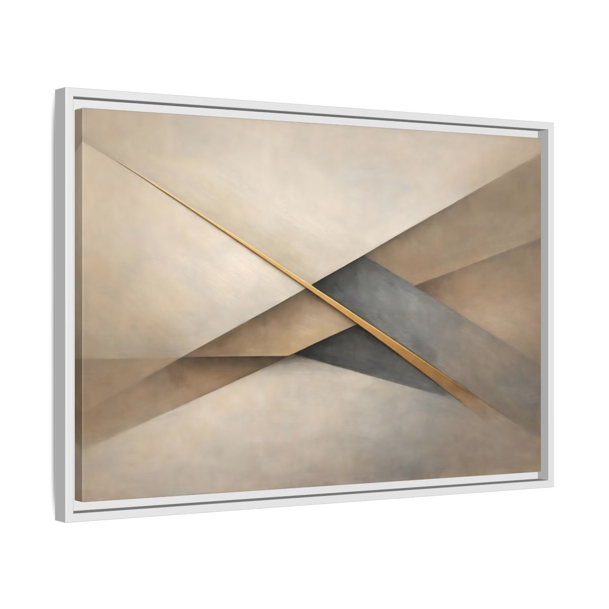 Side Mockup 10. Abstract Geometric Shapes Neutral Gold Abstract shown as stretched canvas wall art
