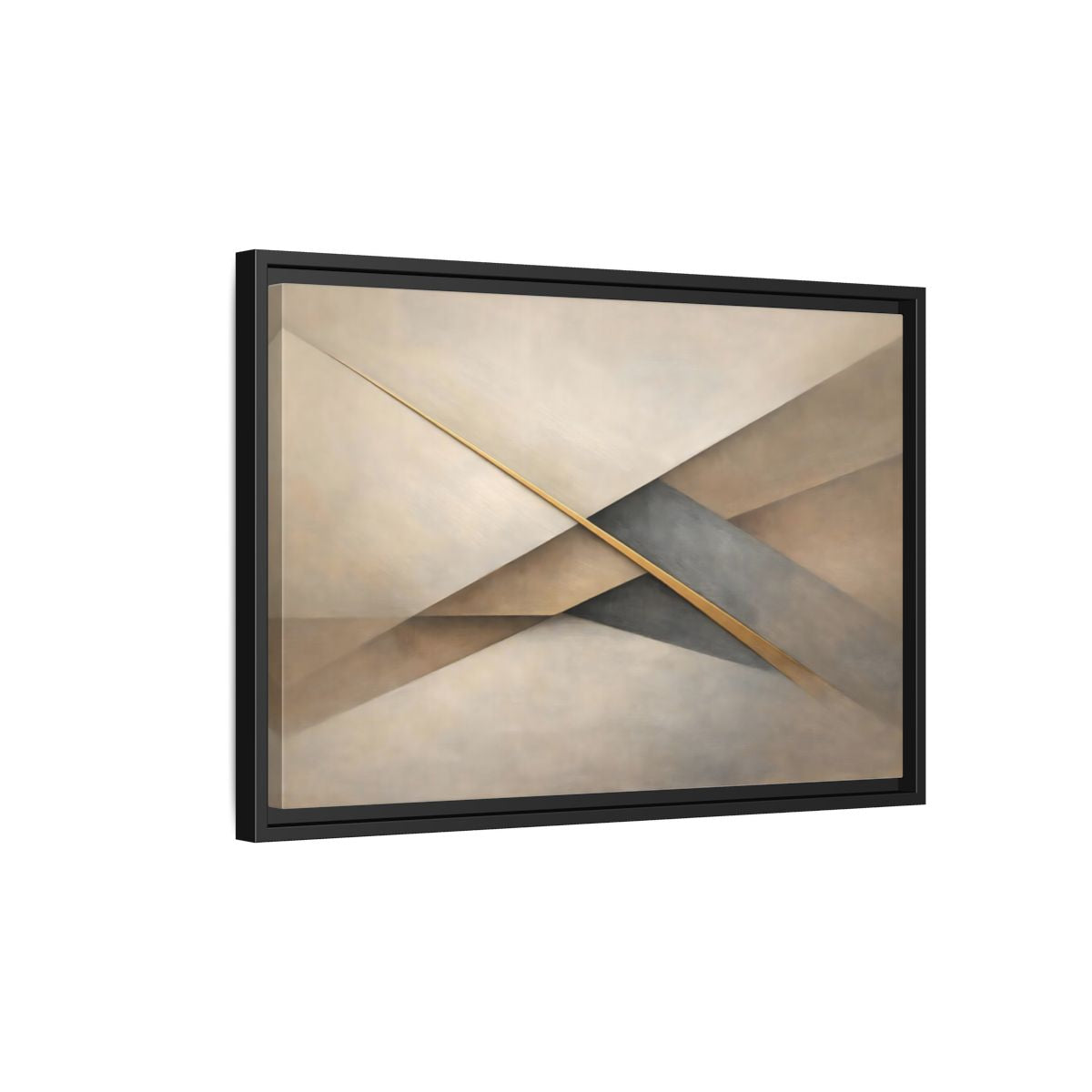 Side Mockup 3. Abstract Geometric Shapes Neutral Gold Abstract shown as stretched canvas wall art