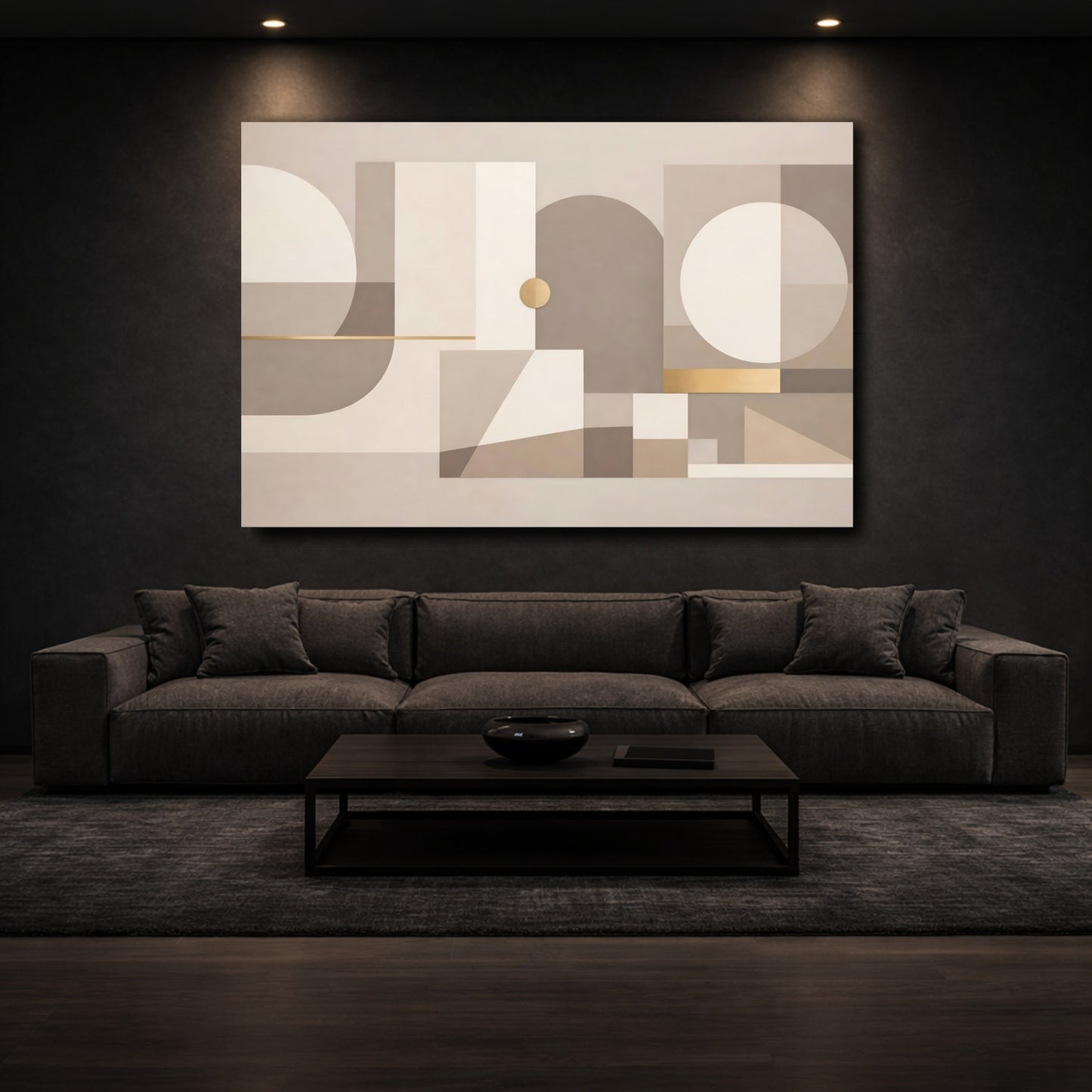 Mockup 2. Abstract Geometric Shapes Neutral Gold Geometric shown as stretched canvas wall art