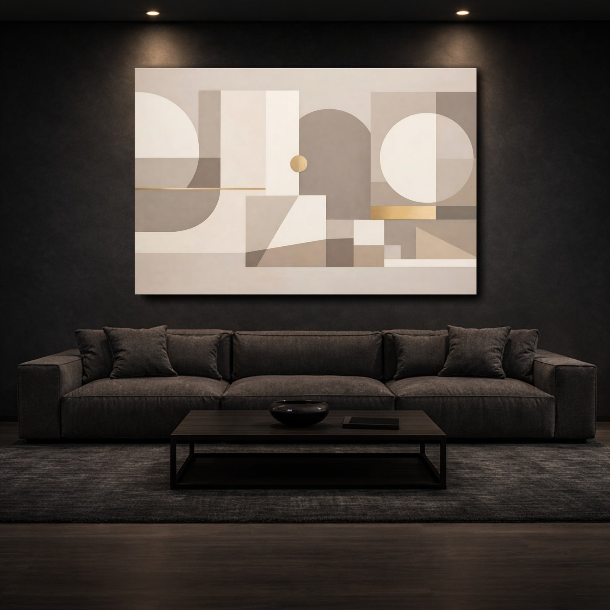 Mockup 2. Abstract Geometric Shapes Neutral Gold Geometric shown as stretched canvas wall art