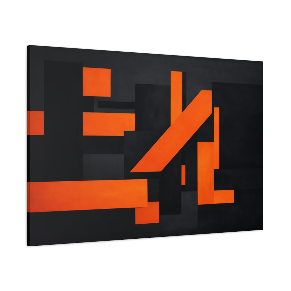 Main Mockup. Abstract Geometric Shapes Orange And Black shown as stretched canvas wall art