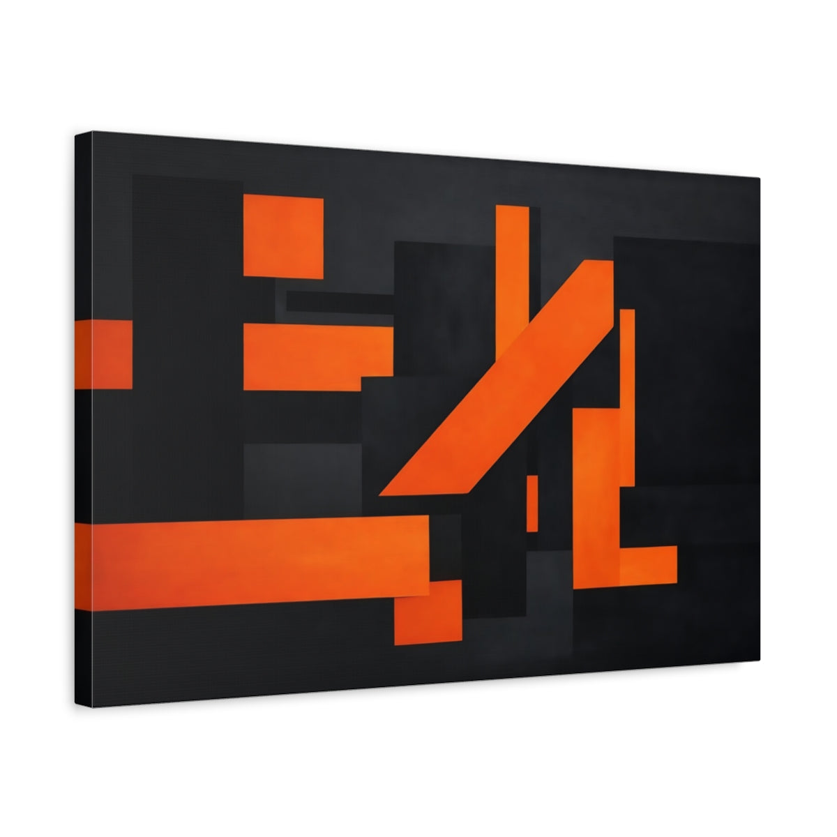 Side Mockup 3. Abstract Geometric Shapes Orange And Black shown as stretched canvas wall art