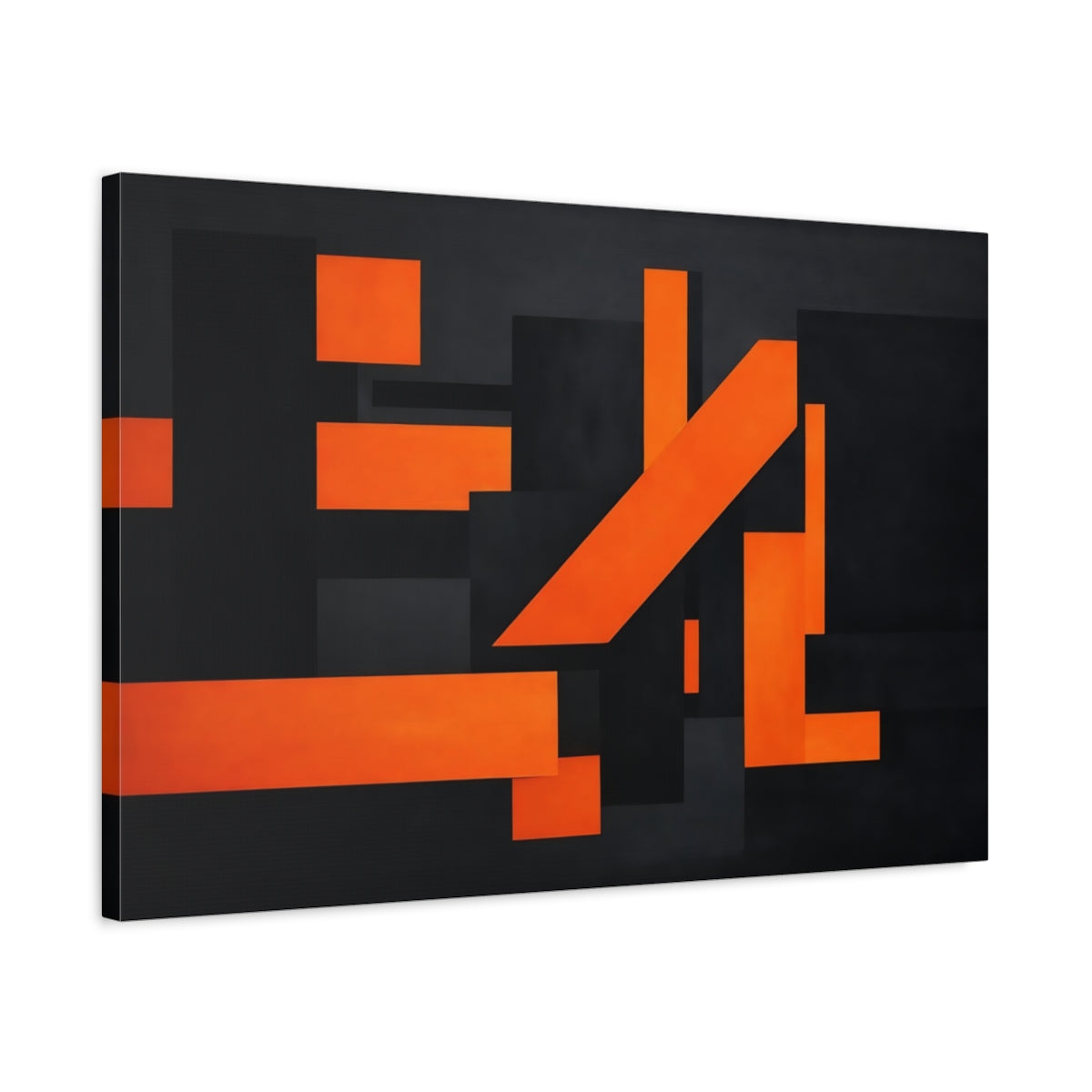 Side Mockup 2. Abstract Geometric Shapes Orange And Black shown as stretched canvas wall art