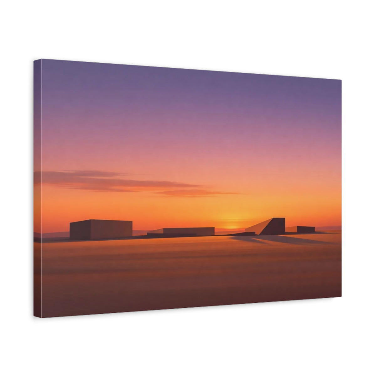 Side Mockup 3. Abstract Geometric Shapes Orange And Purple shown as stretched canvas wall art