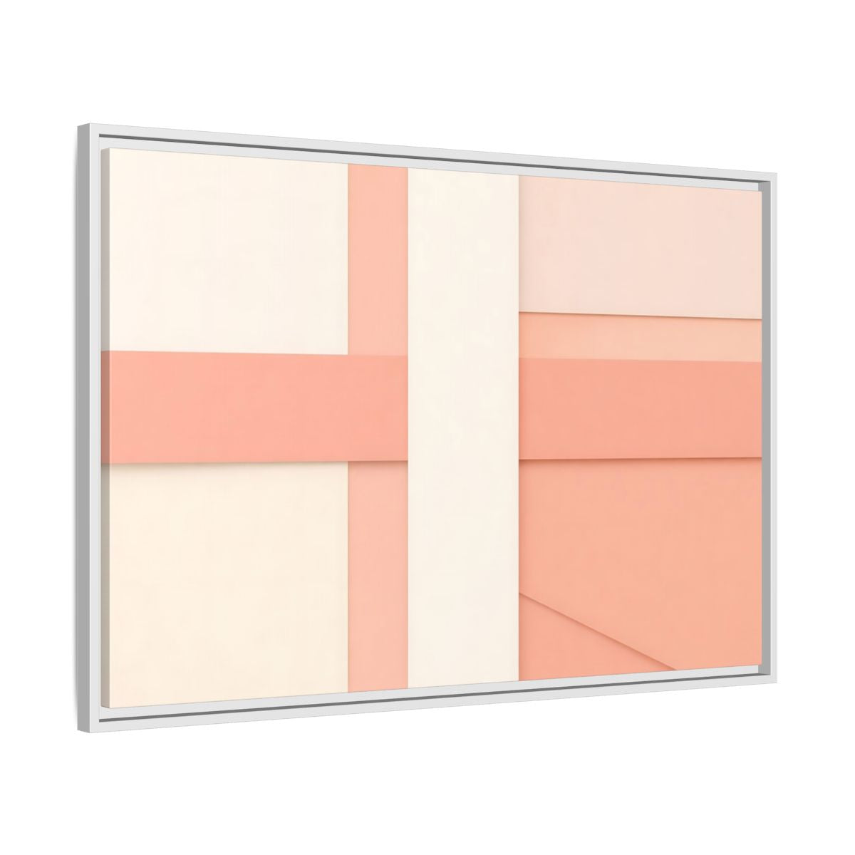 Side Mockup 8. Abstract Geometric Shapes Peach And Cream shown as stretched canvas wall art