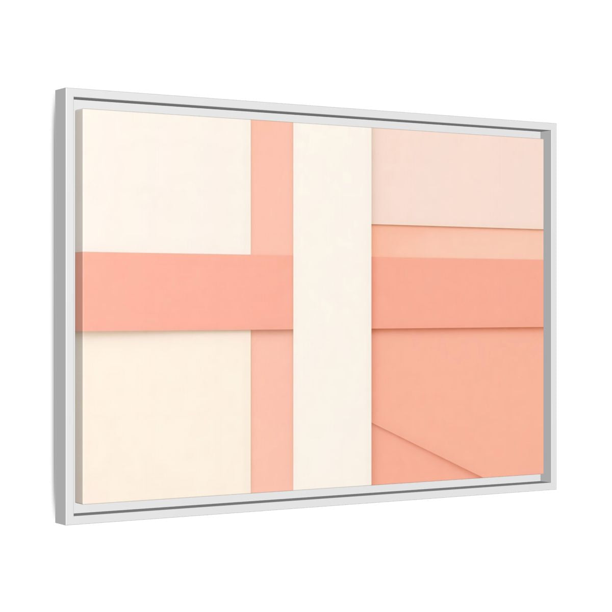 Side Mockup 10. Abstract Geometric Shapes Peach And Cream shown as stretched canvas wall art