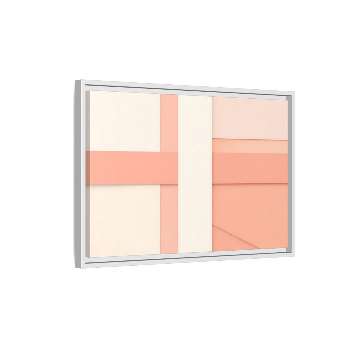 Side Mockup 1. Abstract Geometric Shapes Peach And Cream shown as stretched canvas wall art
