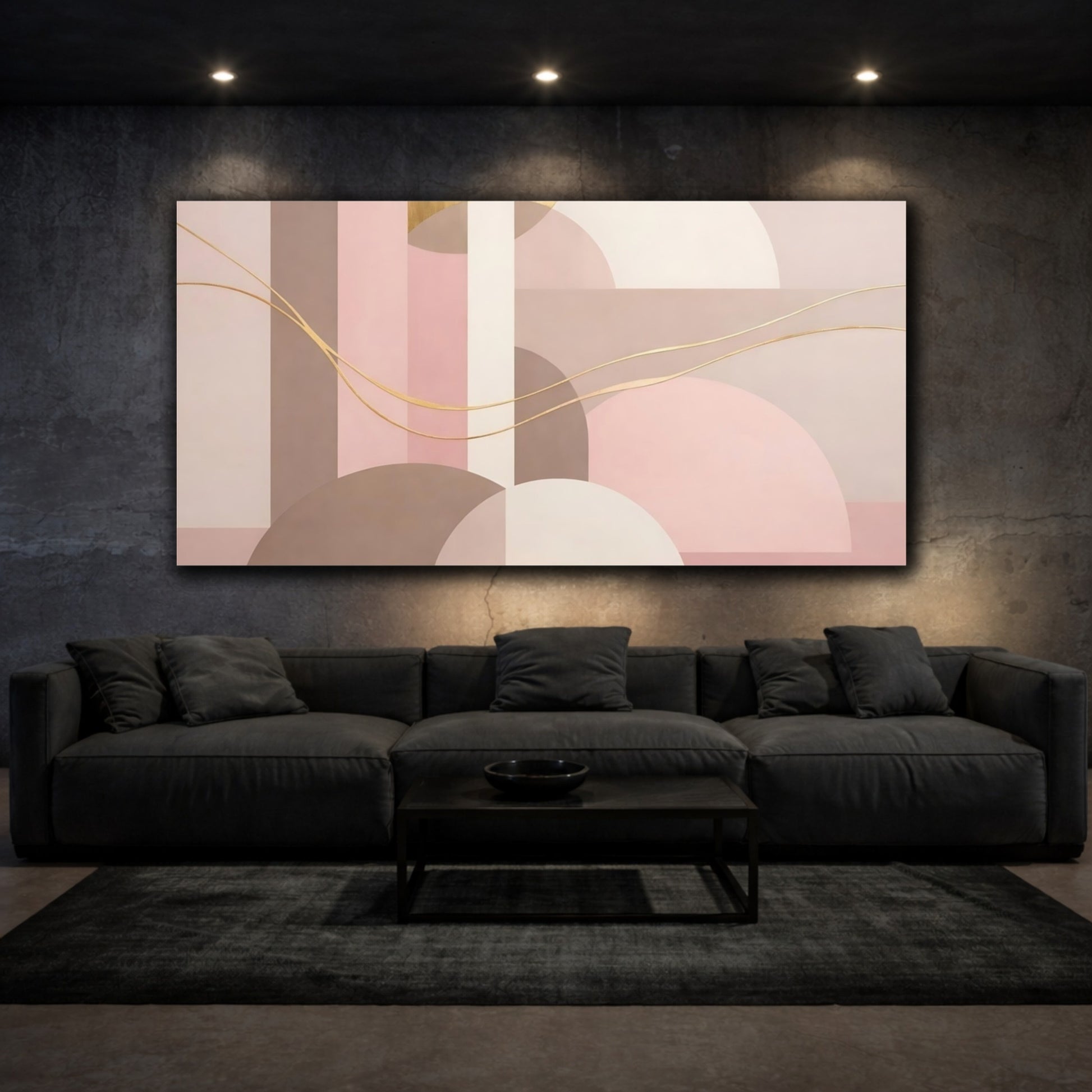 Mockup 2. Abstract Geometric Shapes Pink Brown Abstract shown as stretched canvas wall art