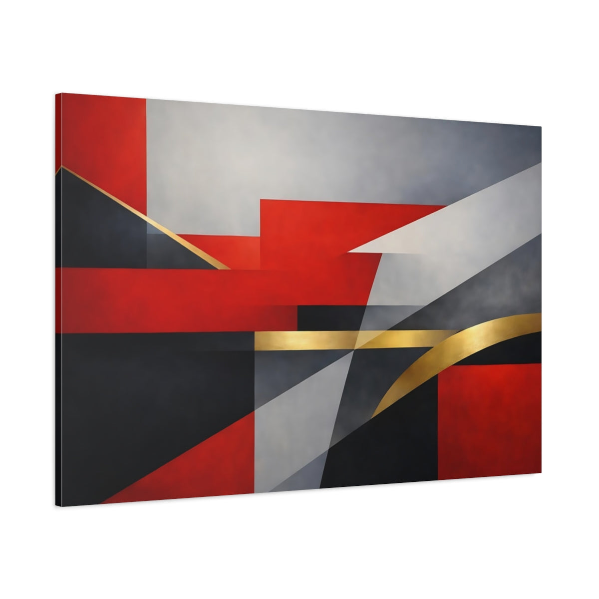 Main Mockup. Abstract Geometric Shapes Red Black Gold shown as stretched canvas wall art