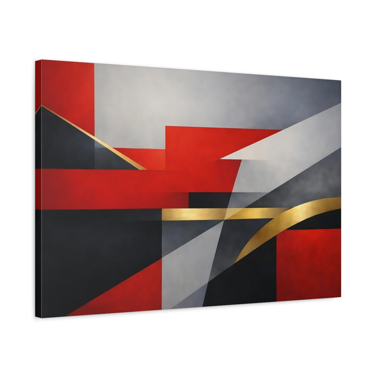 Side Mockup 2. Abstract Geometric Shapes Red Black Gold shown as stretched canvas wall art