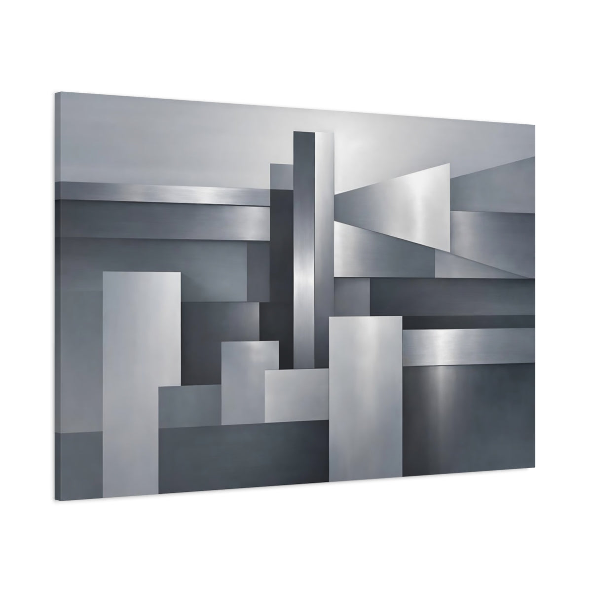 Main Mockup. Abstract Geometric Shapes Silver Grey Abstract shown as stretched canvas wall art