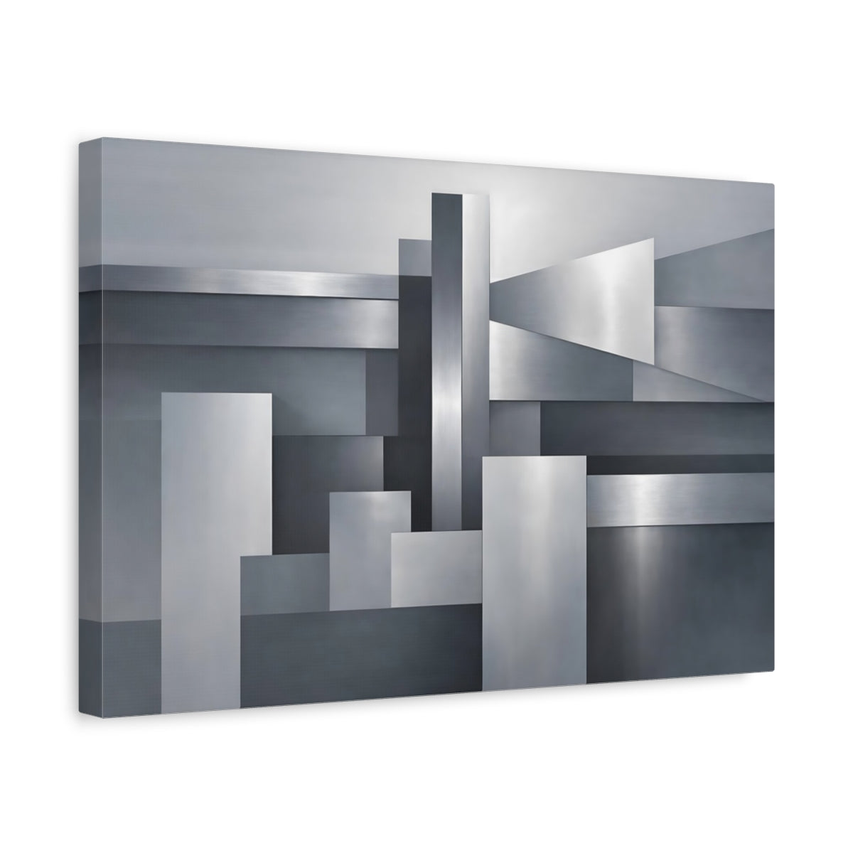 Side Mockup 4. Abstract Geometric Shapes Silver Grey Abstract shown as stretched canvas wall art