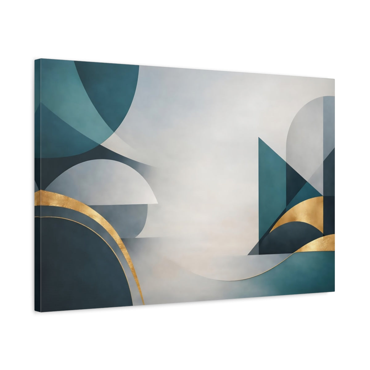 Side Mockup 2. Abstract Geometric Shapes Teal Gold Abstract shown as stretched canvas wall art