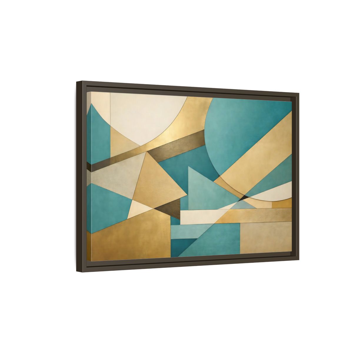 Side Mockup 2. Abstract Geometric Shapes Teal Gold Abstract shown as stretched canvas wall art