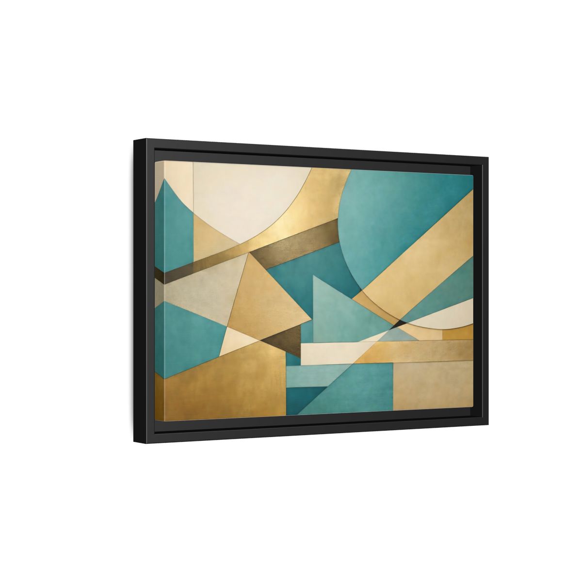 Side Mockup 6. Abstract Geometric Shapes Teal Gold Abstract shown as stretched canvas wall art