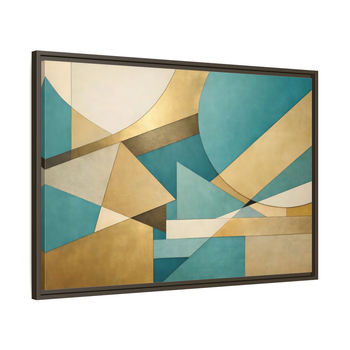 Side Mockup 9. Abstract Geometric Shapes Teal Gold Abstract shown as stretched canvas wall art