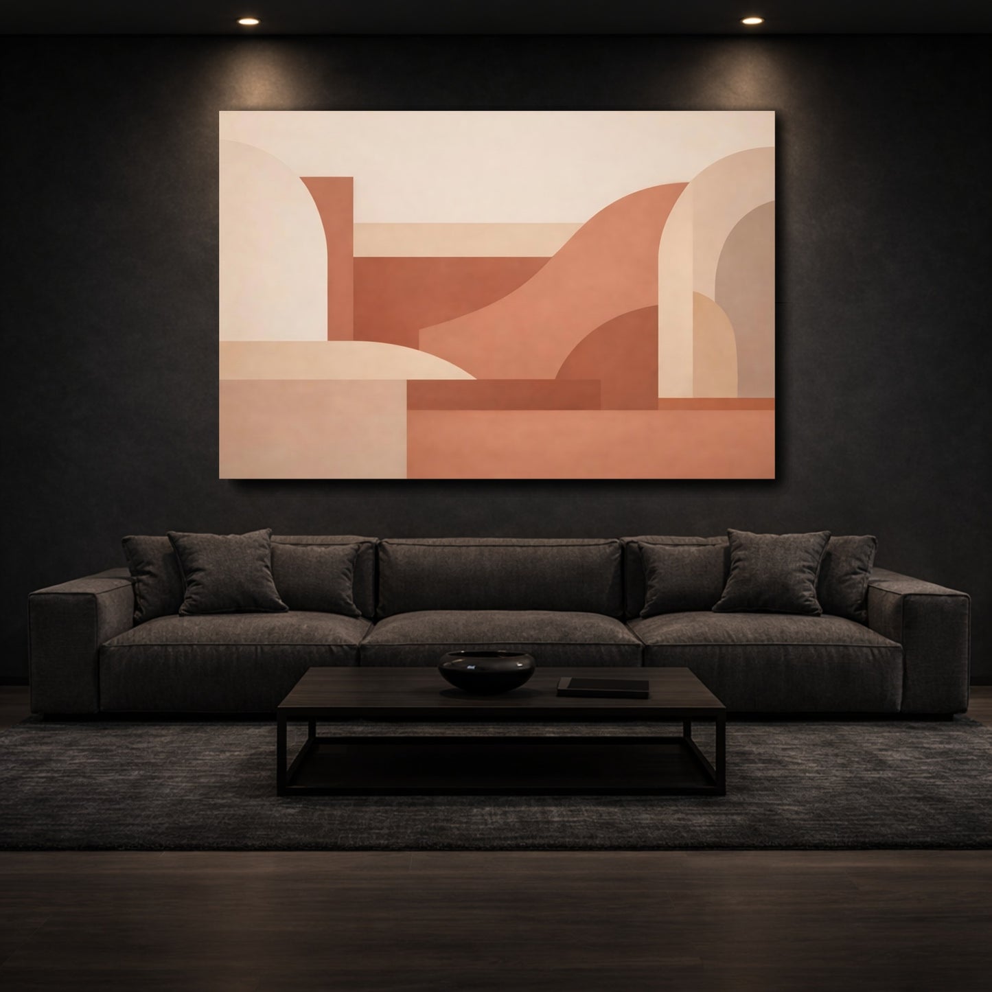 Mockup 2. Abstract Geometric Shapes Terracotta Abstract shown as stretched canvas wall art