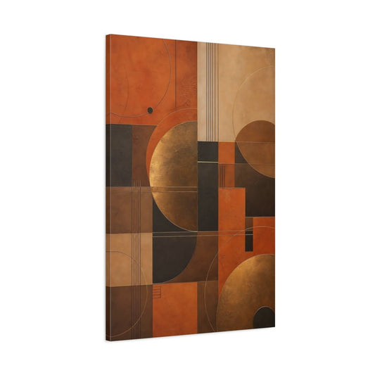 Abstract Geometric Shapes Terracotta And Gold Canvas Wall Art Print – Living Room, Above Console Table - YesArtYes