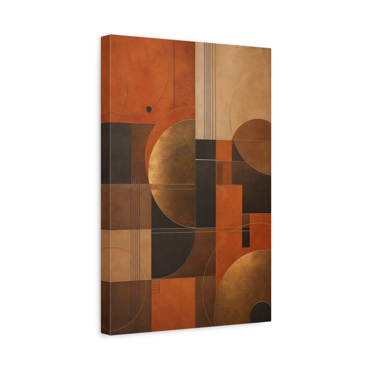 Abstract Geometric Shapes Terracotta And Gold Canvas Wall Art Print – Living Room, Above Console Table - YesArtYes