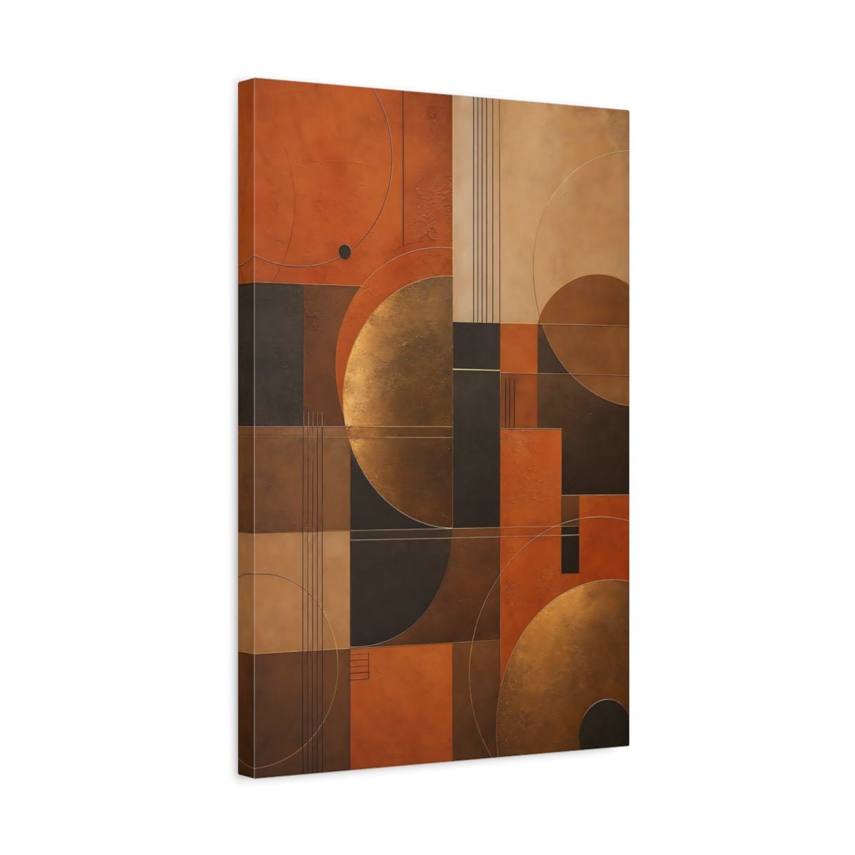 Abstract Geometric Shapes Terracotta And Gold Canvas Wall Art Print – Living Room, Above Console Table - YesArtYes