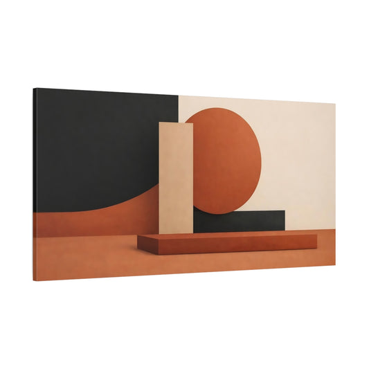 Main Mockup. Abstract Geometric Shapes Terracotta Brown Black shown as stretched canvas wall art