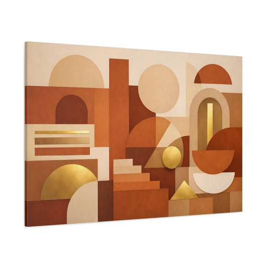 Main Mockup. Abstract Geometric Shapes Terracotta Gold shown as stretched canvas wall art