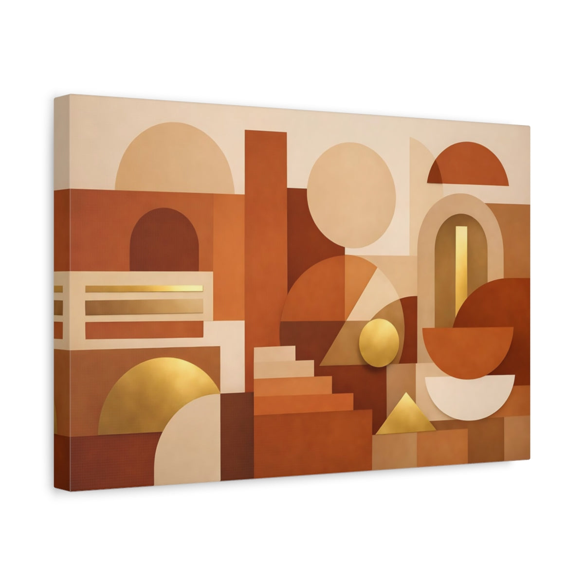 Side Mockup 4. Abstract Geometric Shapes Terracotta Gold shown as stretched canvas wall art