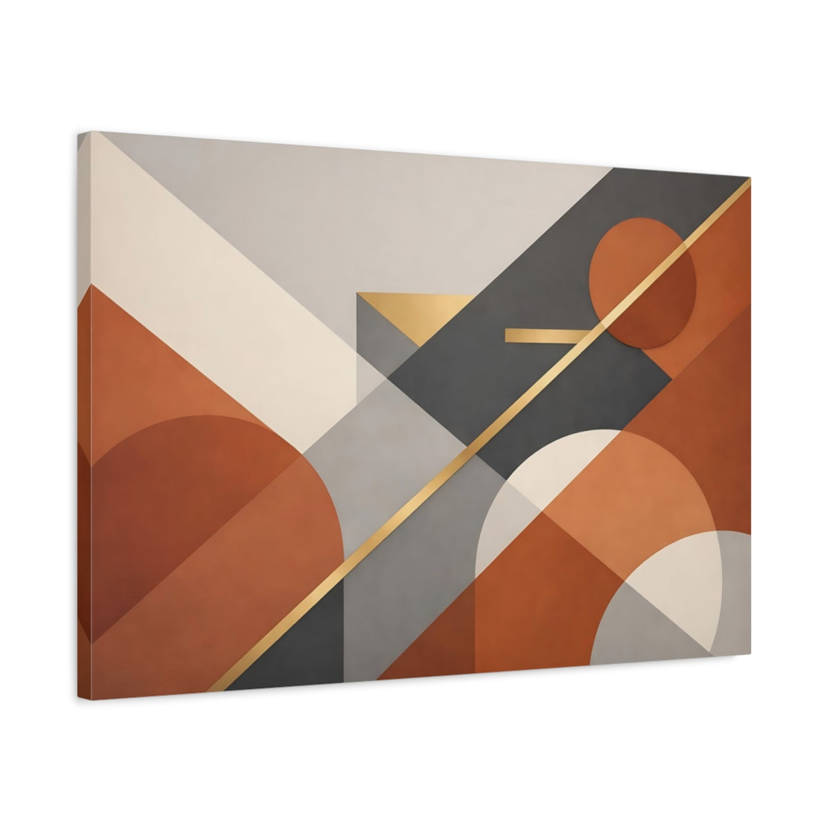 Side Mockup 2. Abstract Geometric Shapes Abstract Terracotta Grey shown as stretched canvas wall art