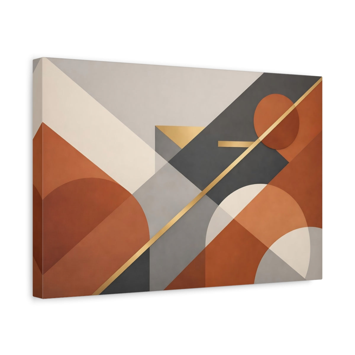 Side Mockup 4. Abstract Geometric Shapes Abstract Terracotta Grey shown as stretched canvas wall art
