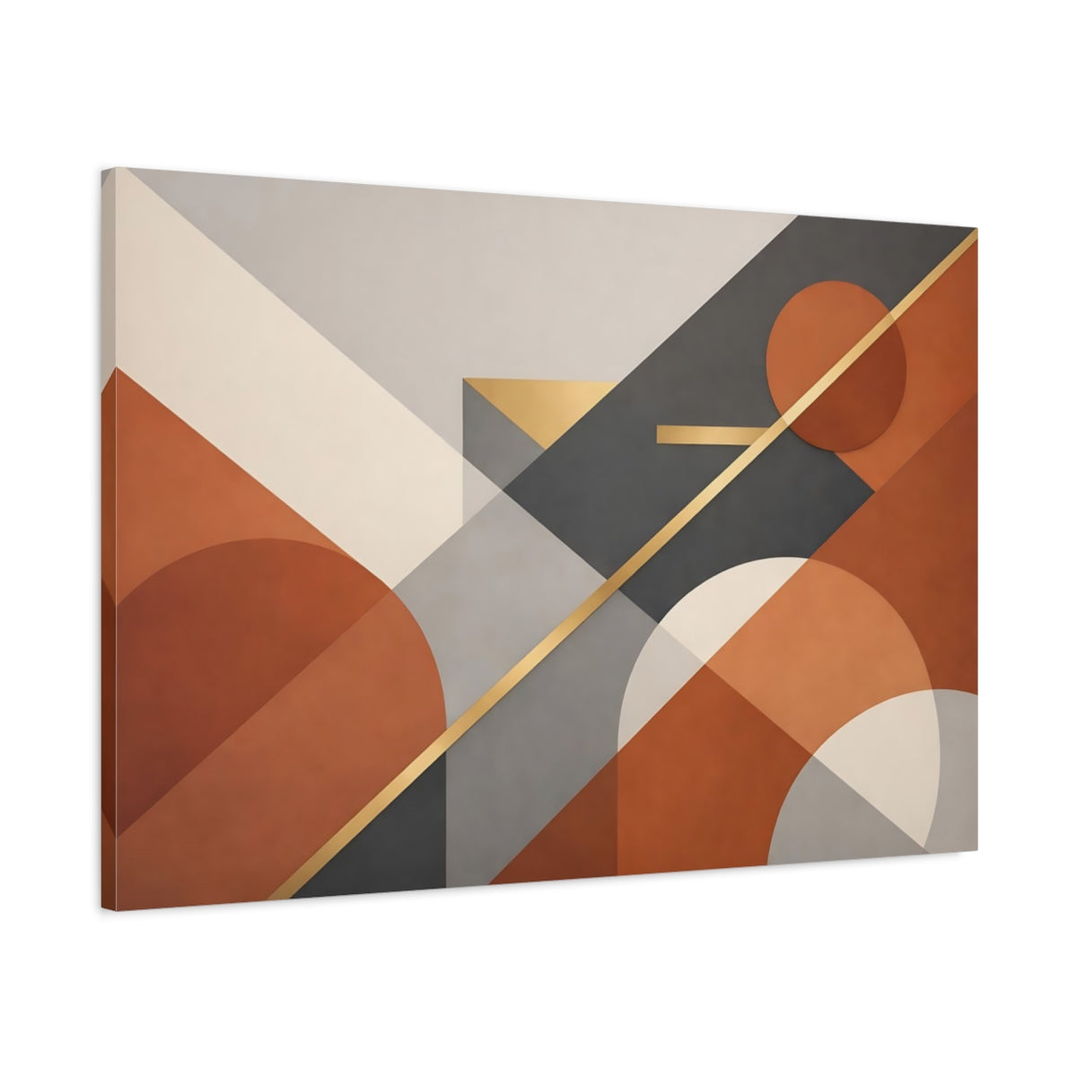 Side Mockup 1. Abstract Geometric Shapes Abstract Terracotta Grey shown as stretched canvas wall art