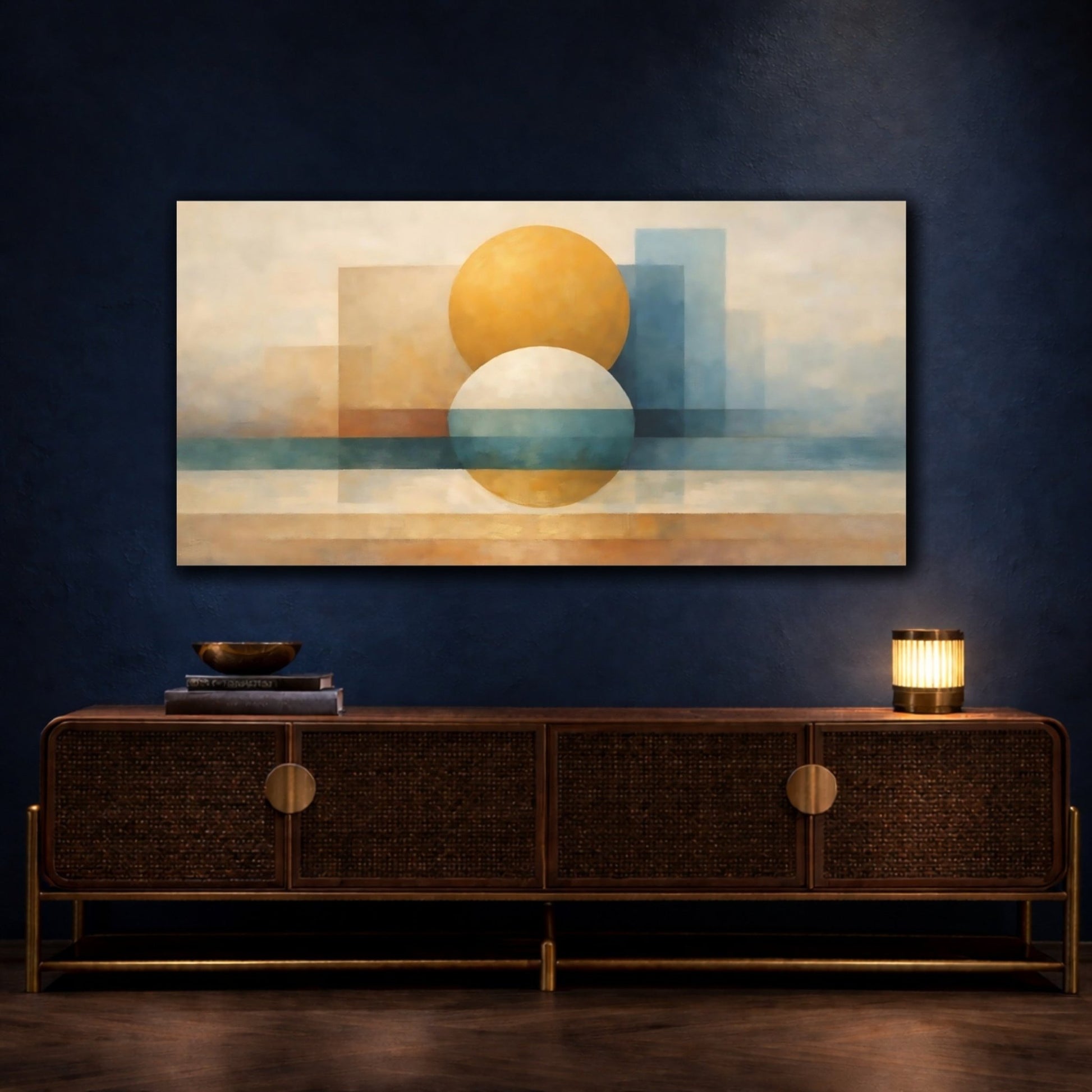 Abstract Geometric Shapes Yellow Blue - Canvas Wall Art Print - YesArtYes