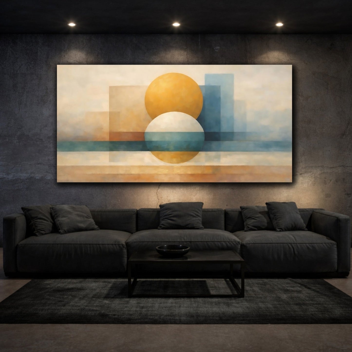 Abstract Geometric Shapes Yellow Blue - Canvas Wall Art Print - YesArtYes