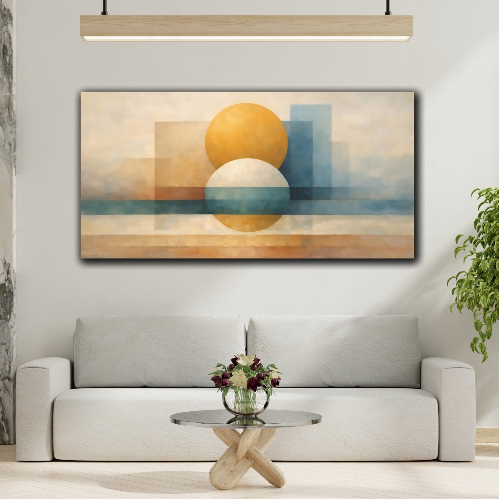Abstract Geometric Shapes Yellow Blue - Canvas Wall Art Print - YesArtYes