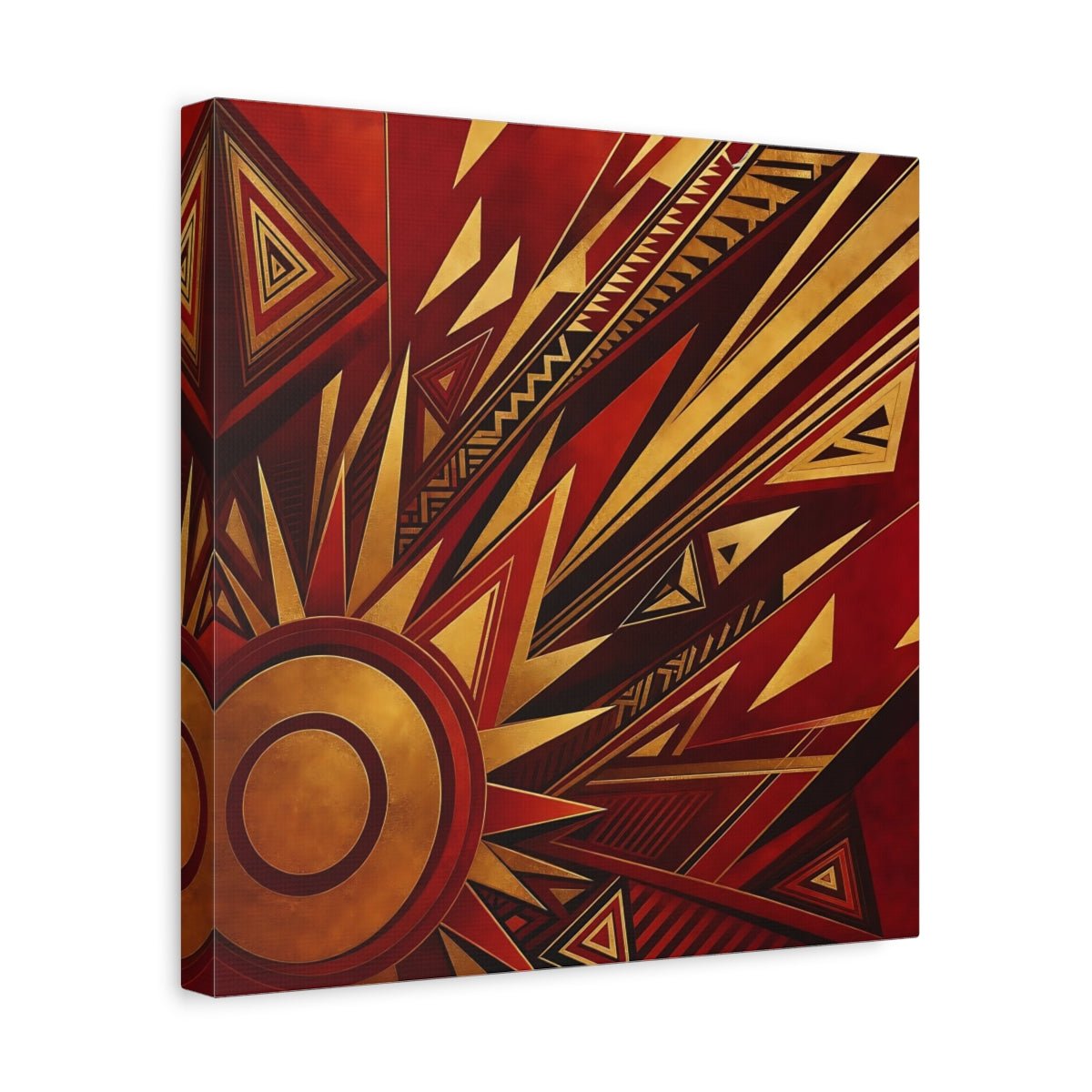 Abstract Geometric Sunburst Red Gold Canvas Print – Living Room, Above Console Table - YesArtYes