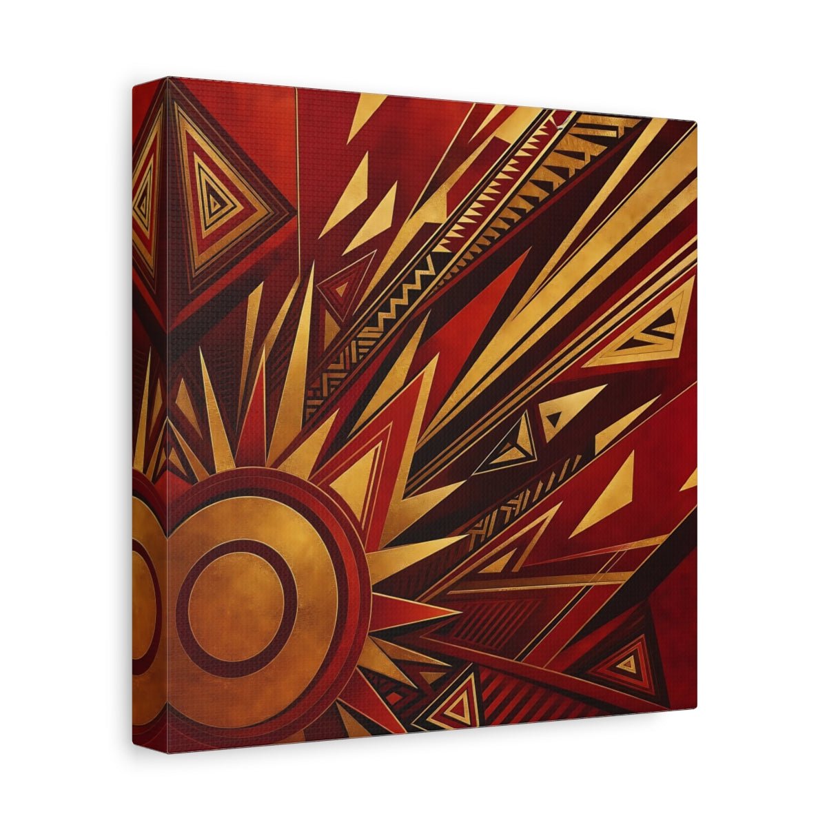 Abstract Geometric Sunburst Red Gold Canvas Print – Living Room, Above Console Table - YesArtYes