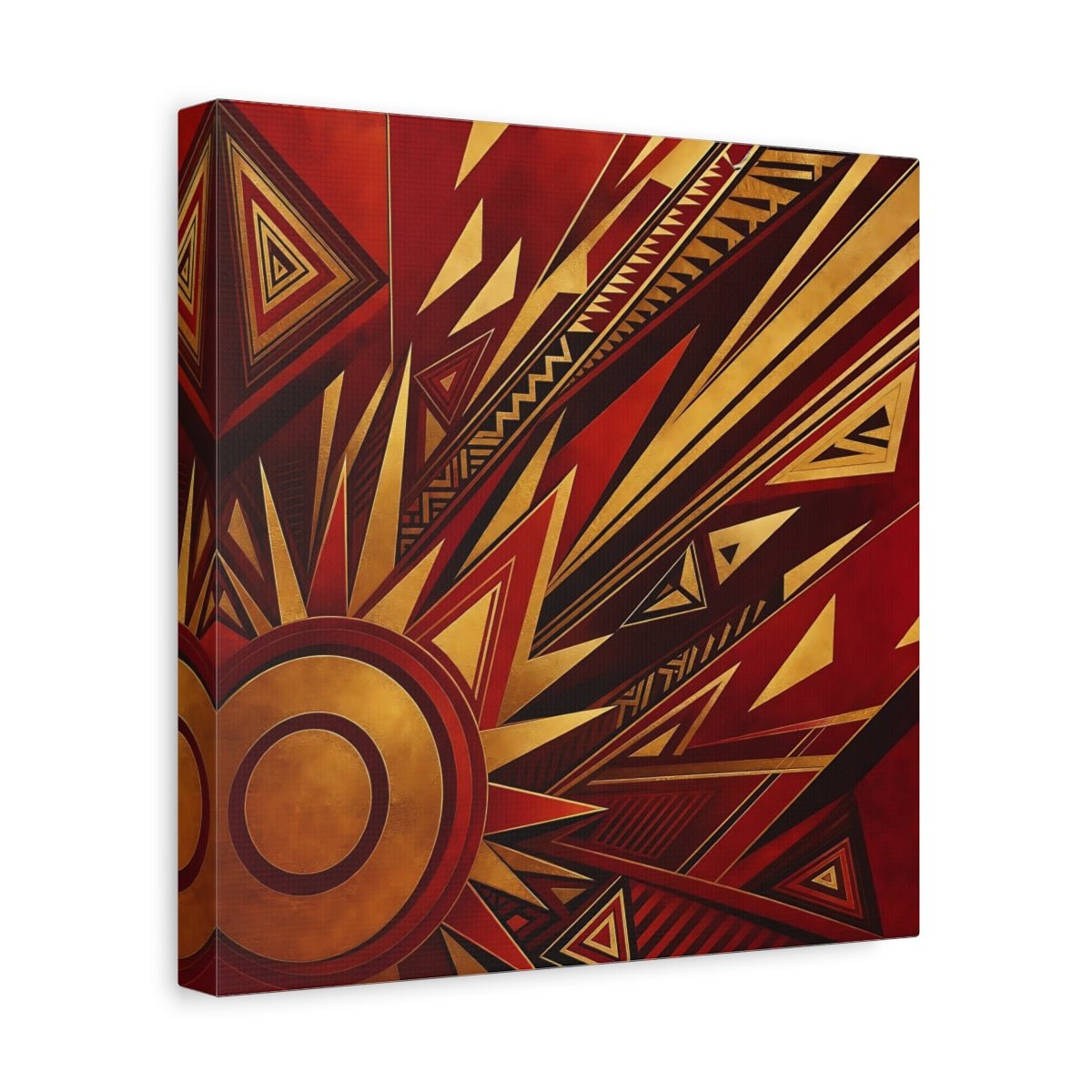 Abstract Geometric Sunburst Red Gold Canvas Print – Living Room, Above Console Table - YesArtYes