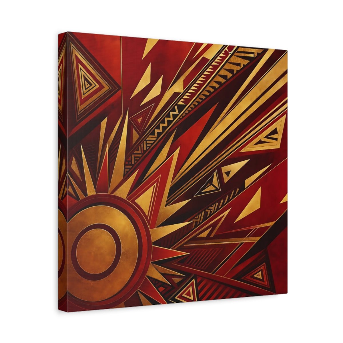 Abstract Geometric Sunburst Red Gold Canvas Print – Living Room, Above Console Table - YesArtYes