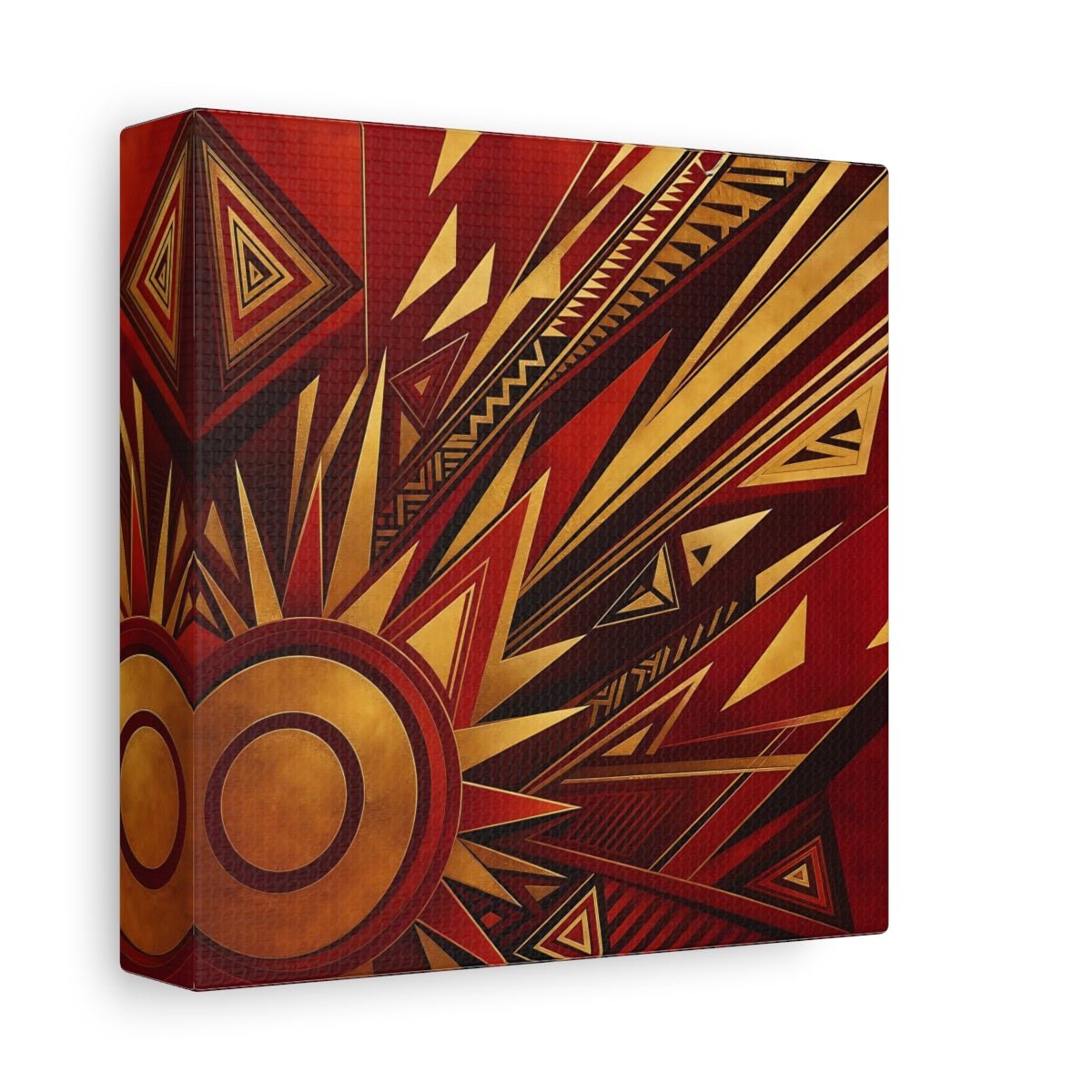 Abstract Geometric Sunburst Red Gold Canvas Print – Living Room, Above Console Table - YesArtYes