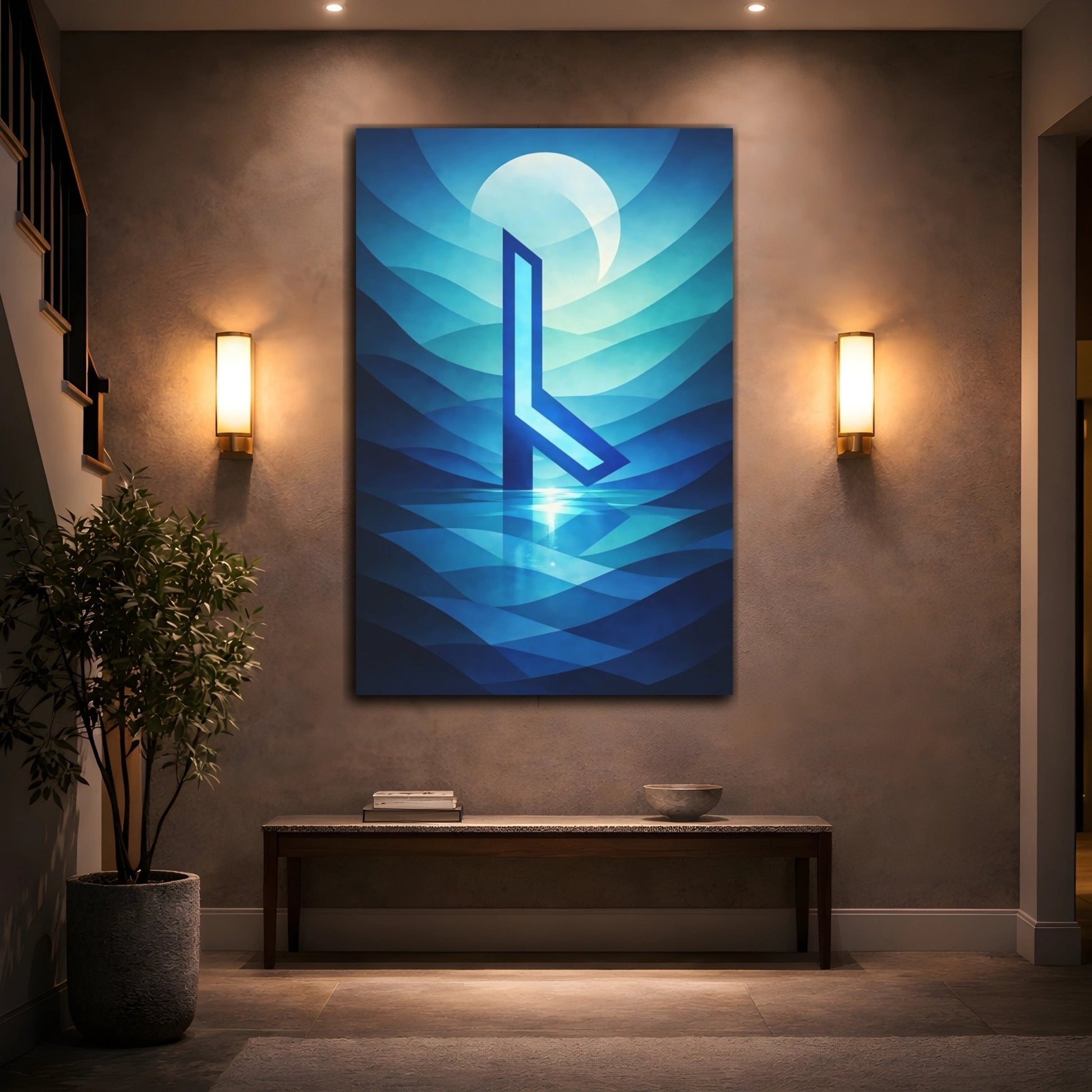Abstract Geometric Symbol Blue - Canvas Wall Art Print - YesArtYes