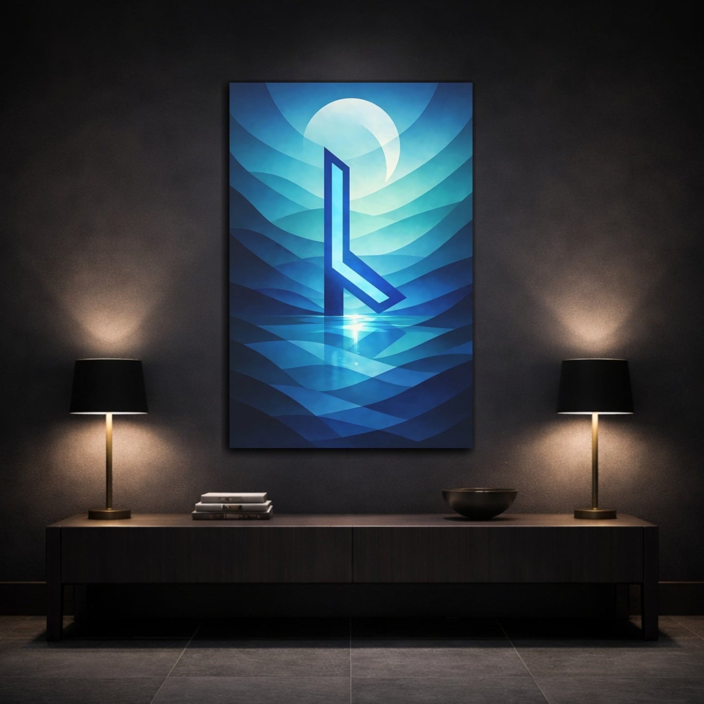 Abstract Geometric Symbol Blue - Canvas Wall Art Print - YesArtYes