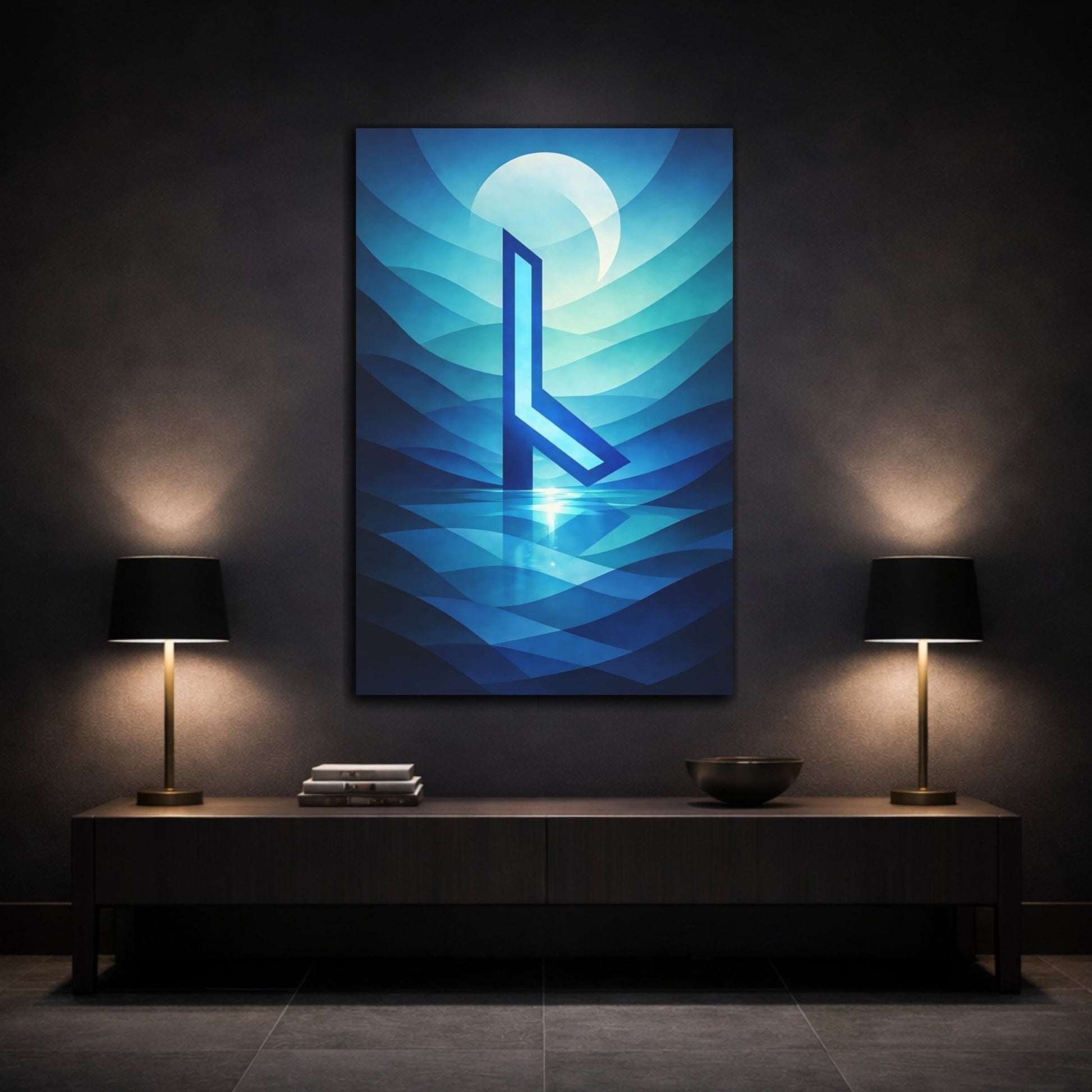 Abstract Geometric Symbol Blue - Canvas Wall Art Print - YesArtYes