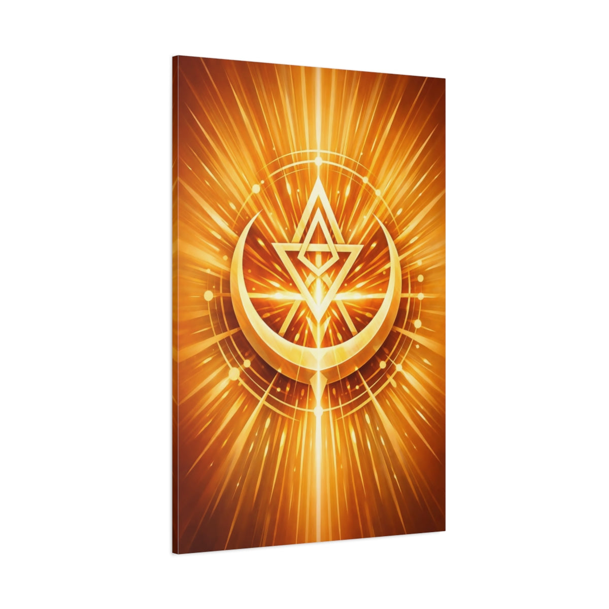 Main Mockup. Abstract Geometric Symbol Gold Abstract shown as stretched canvas wall art